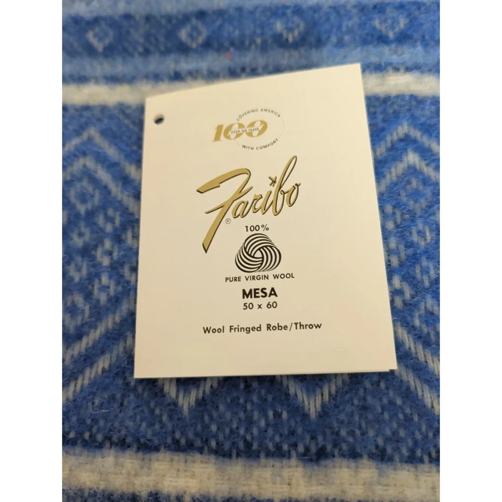 Vintage Faribo 100%Virgin Wool Fringed Robe Throw Mesa 50 x 60 Blue  NIB.
